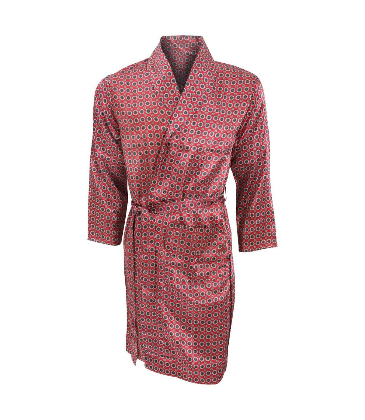Mens Lightweight Traditional Patterned Satin Robe (Red)