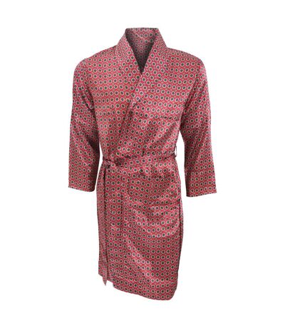 Mens Lightweight Traditional Patterned Satin Robe (Red)