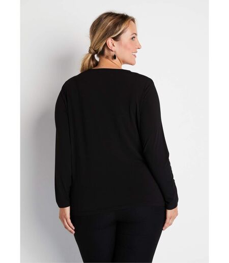 T-shirt court col rond résille brodé strass