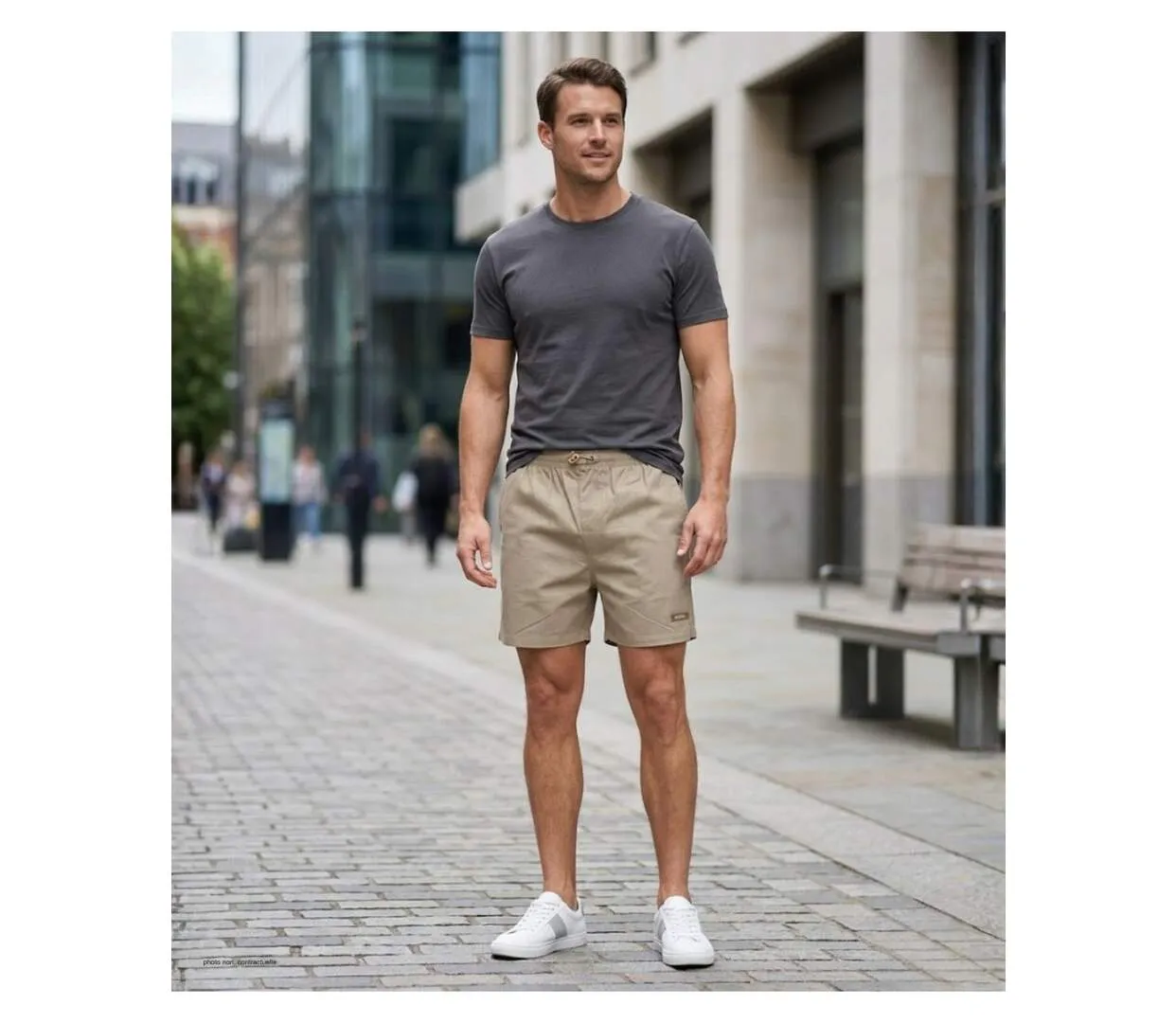 Short homme MAYFLOWER 710117U003 lierre beige : le bermuda 3 poches robuste en polycoton-5