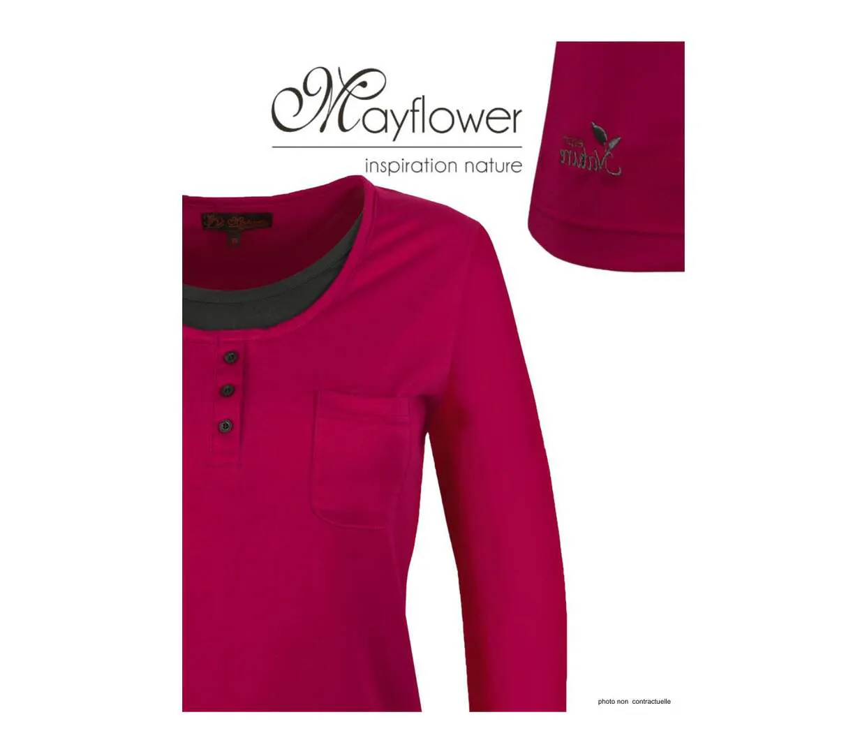 Mayflower NESTOR4 : Tee-shirt manches longues violet et gris avec col style boutonné-4