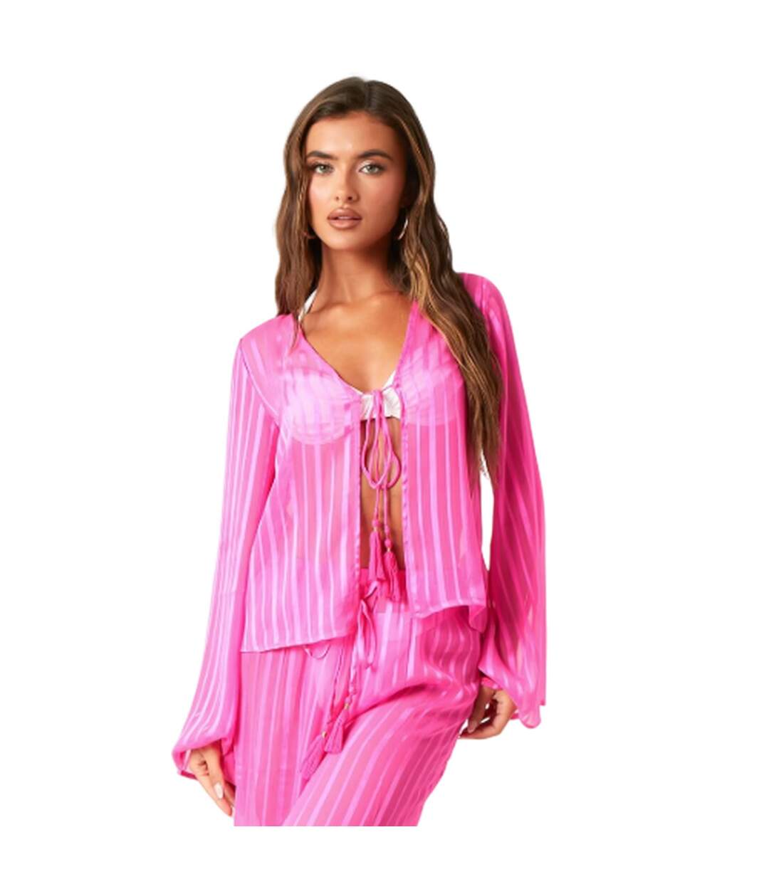 Womens/ladies Striped Sheer Coverup Pink Print Missy Empire-3