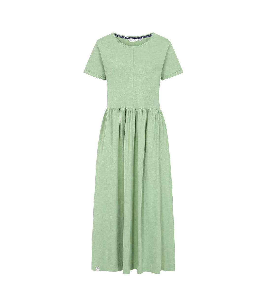 Womens/ladies Long Gathered Dress Grass Green Lazy Jacks-1