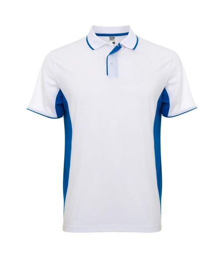 Unisex Adult Montmelo Short-sleeved Sports Polo Shirt White Royal Blue Roly