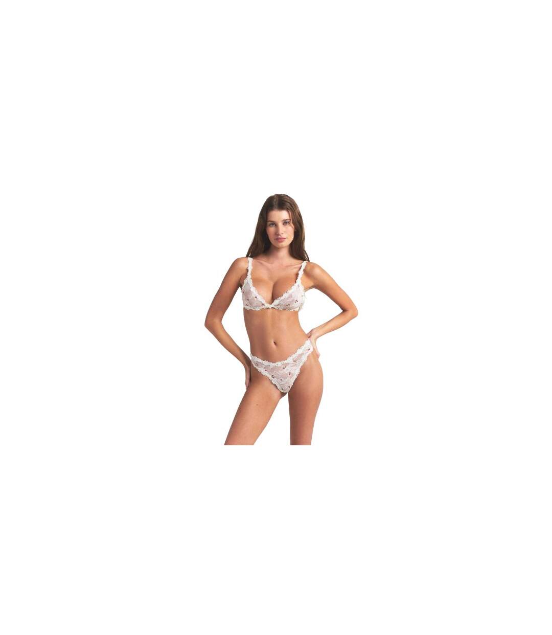 Womens/ladies Lace Stretch Triangle Cups Bralette Ivory Cherry Skims-1