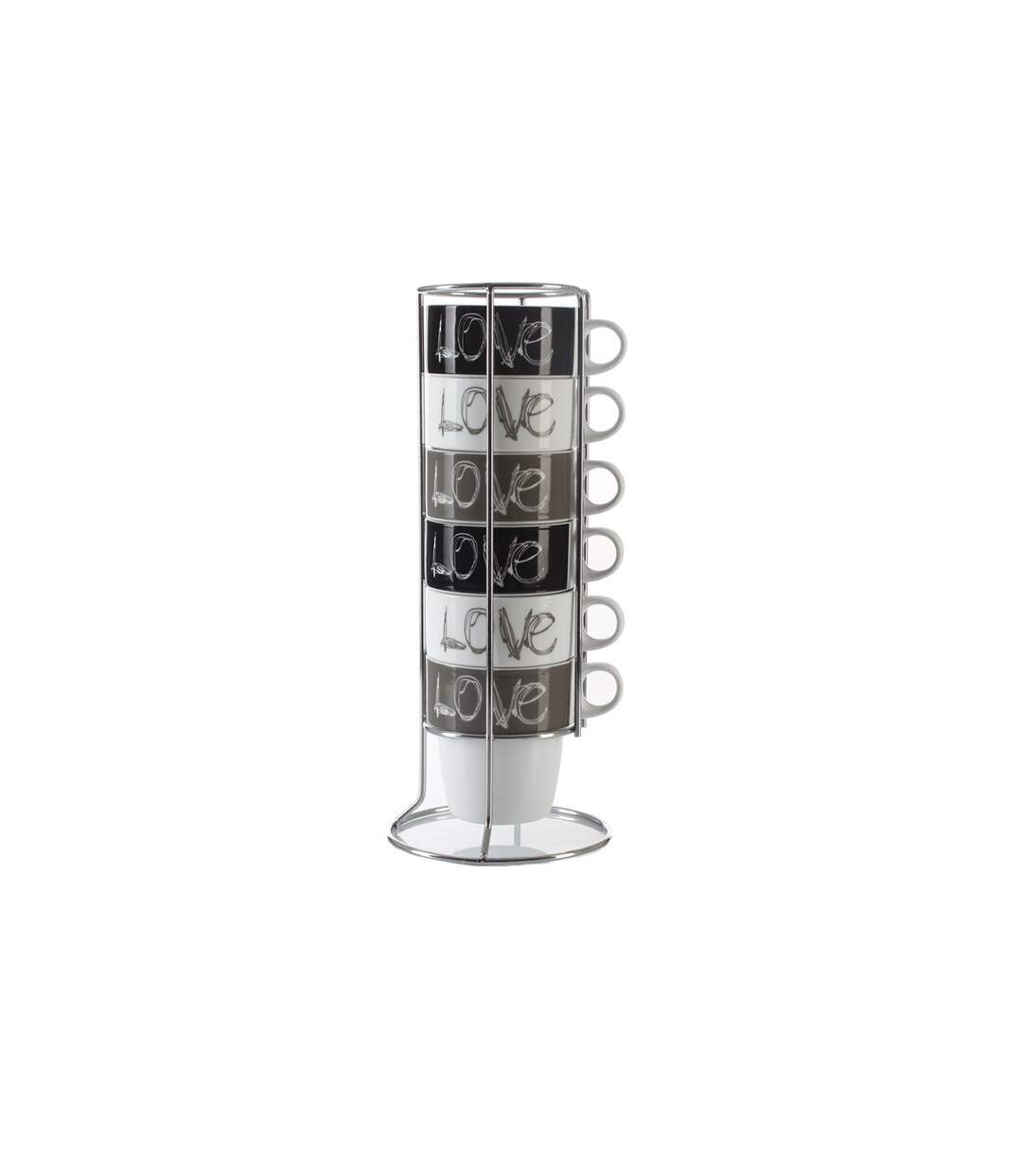 Lot de 6 Mugs Avec Rack  Love 26cl Beige-1