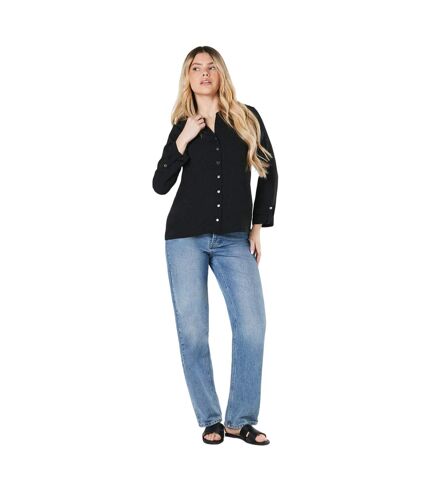 Womens/ladies roll sleeve shirt black Dorothy Perkins