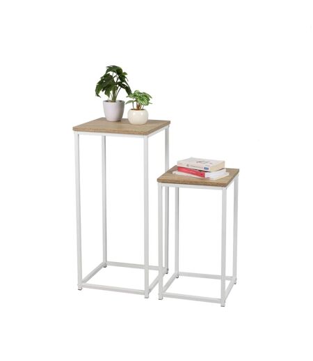 Set de 2 sellettes en Panneaux de particules et Métal - Blanc et Beige