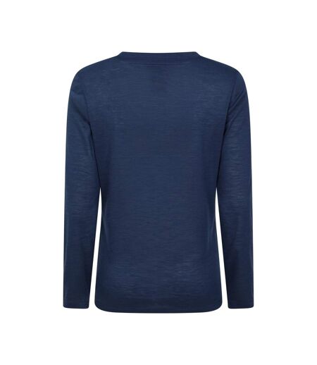Womens/ladies Agra Slub Long-sleeved Top Navy Mountain Warehouse