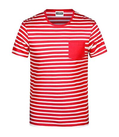 T-shirt rayé coton bio marinière homme - 8028 - rouge