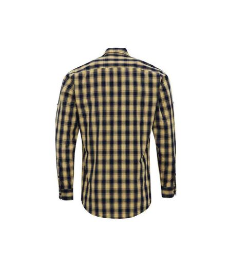 Mens mulligan checked cotton long-sleeved shirt camel/navy Premier