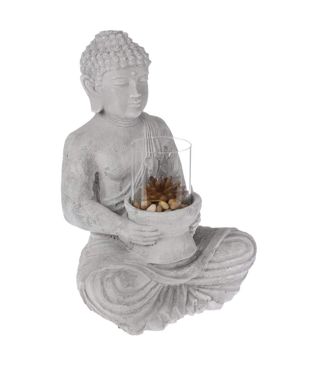 Photophore en Ciment Bouddha Assis 40cm Gris-1
