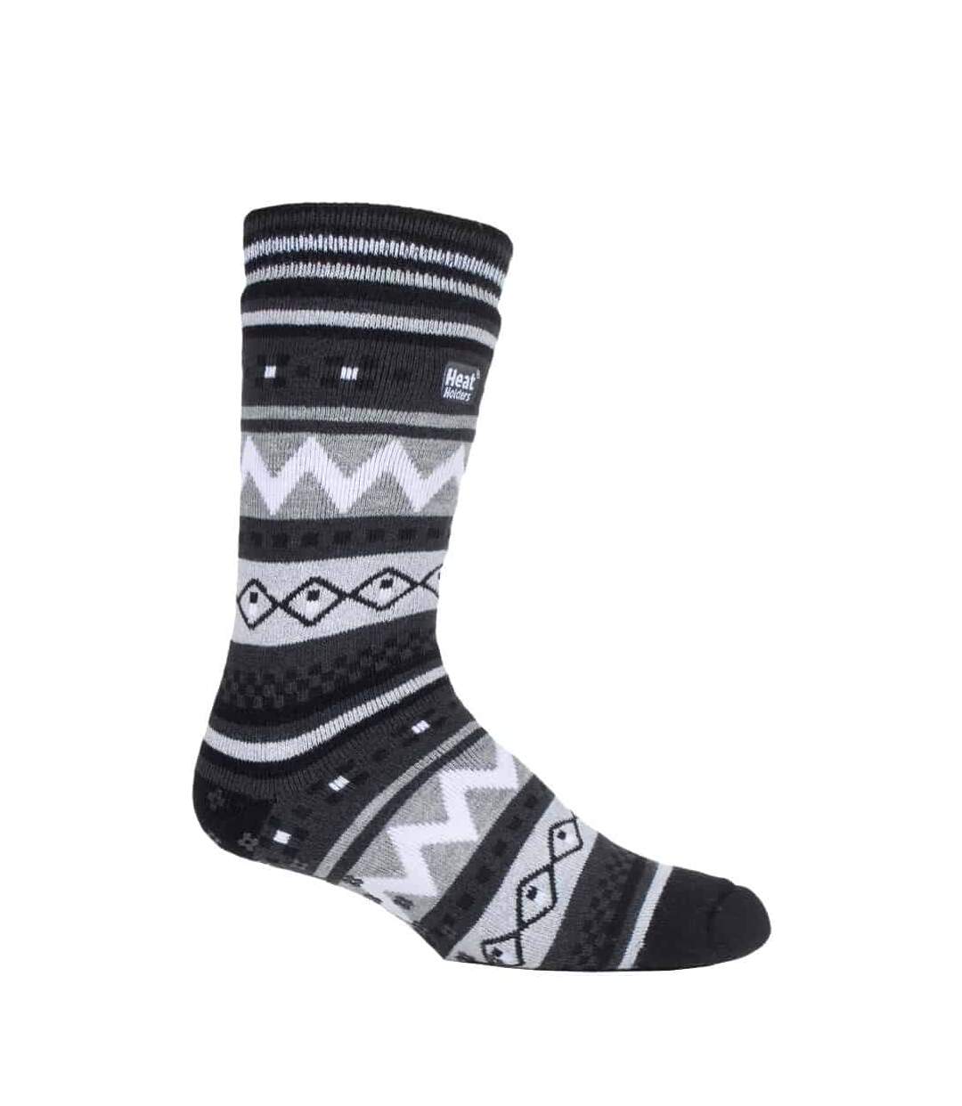 Mens Patterned Thermal Slipper Socks with Grippers-1