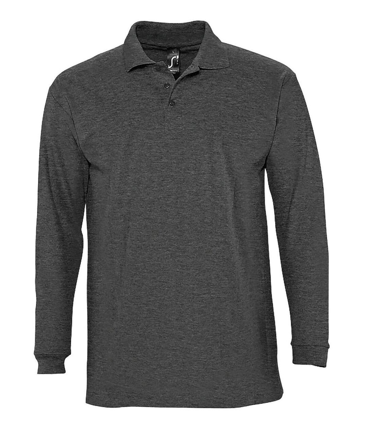 Polo manches longues - Homme - 11353 - gris anthracite chiné