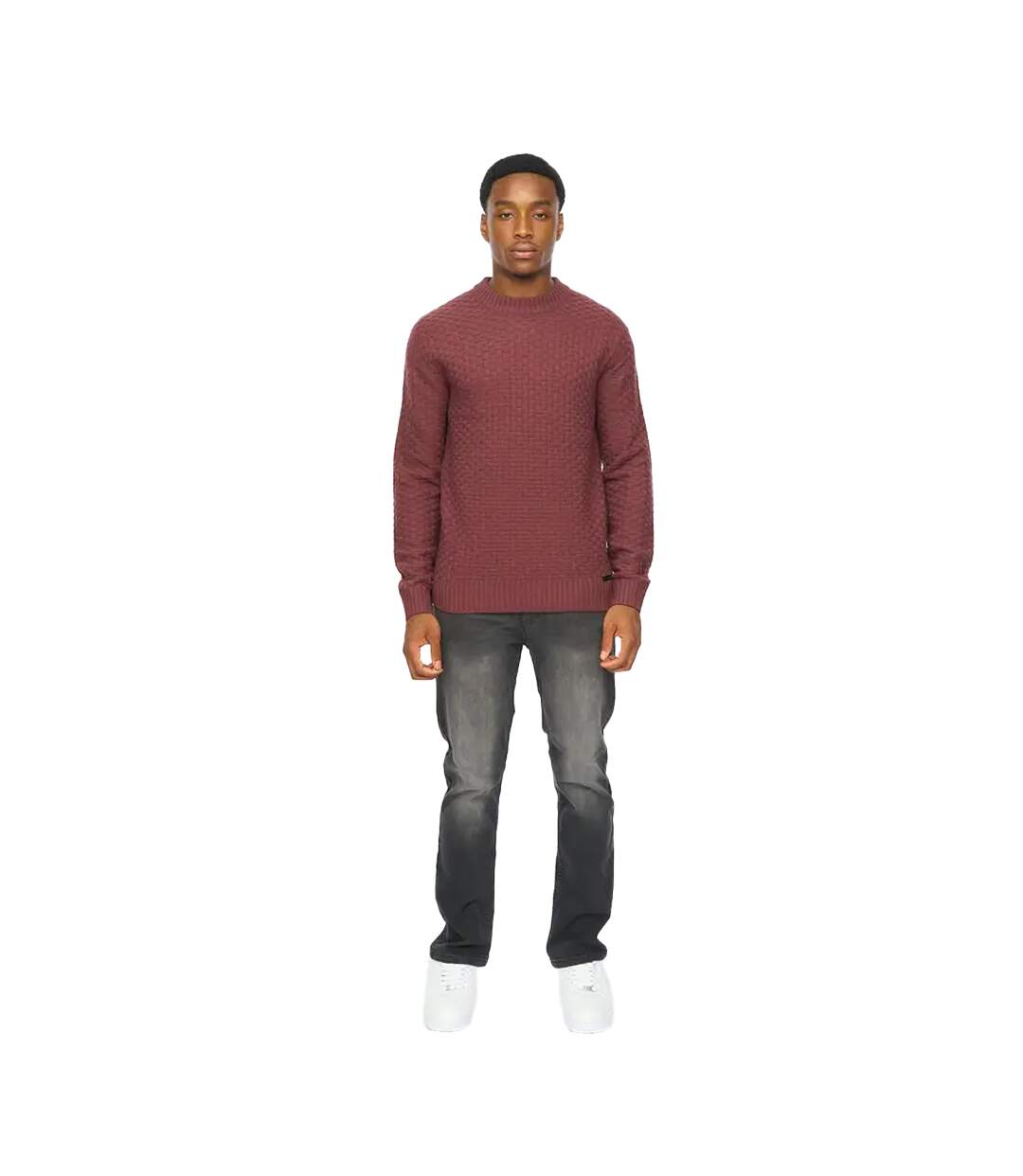 Mens Matera Textured Knitted Jumper Raisin Duck And Cover-4