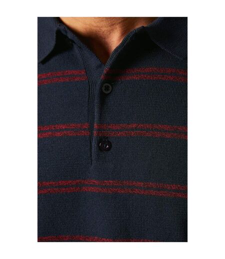 Mens stripe knitted long-sleeved polo shirt navy Maine