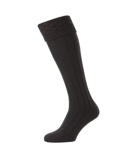 Mens Premium Wool Kilt Socks Knee High Diamond Pattern Turn Over Top