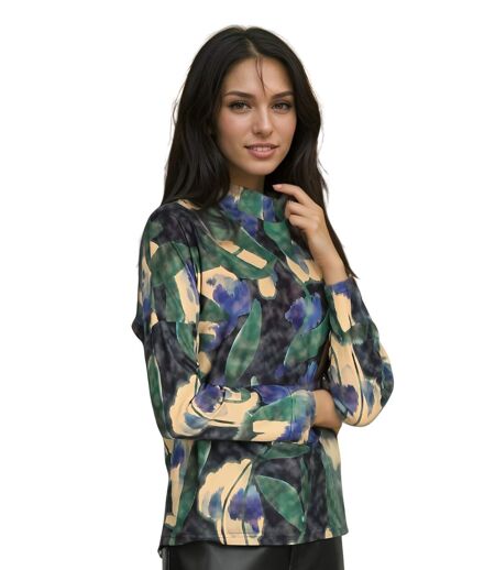 Tee shirt femme imprimé  manches longues - Tee-Shirt col montant - Elégant et raffiné