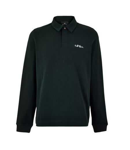 Mens Embroidered Logo Cotton Long-sleeved Polo Shirt Green Paul Smith