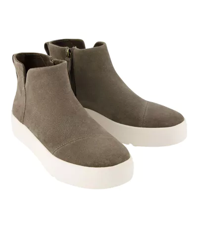 Womens/ladies Verona Leather Mid Cut Platform Ankle Boots Green Toms