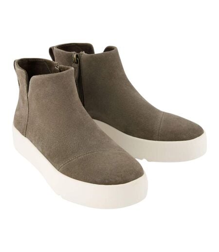 Womens/ladies Verona Leather Mid Cut Platform Ankle Boots Green Toms