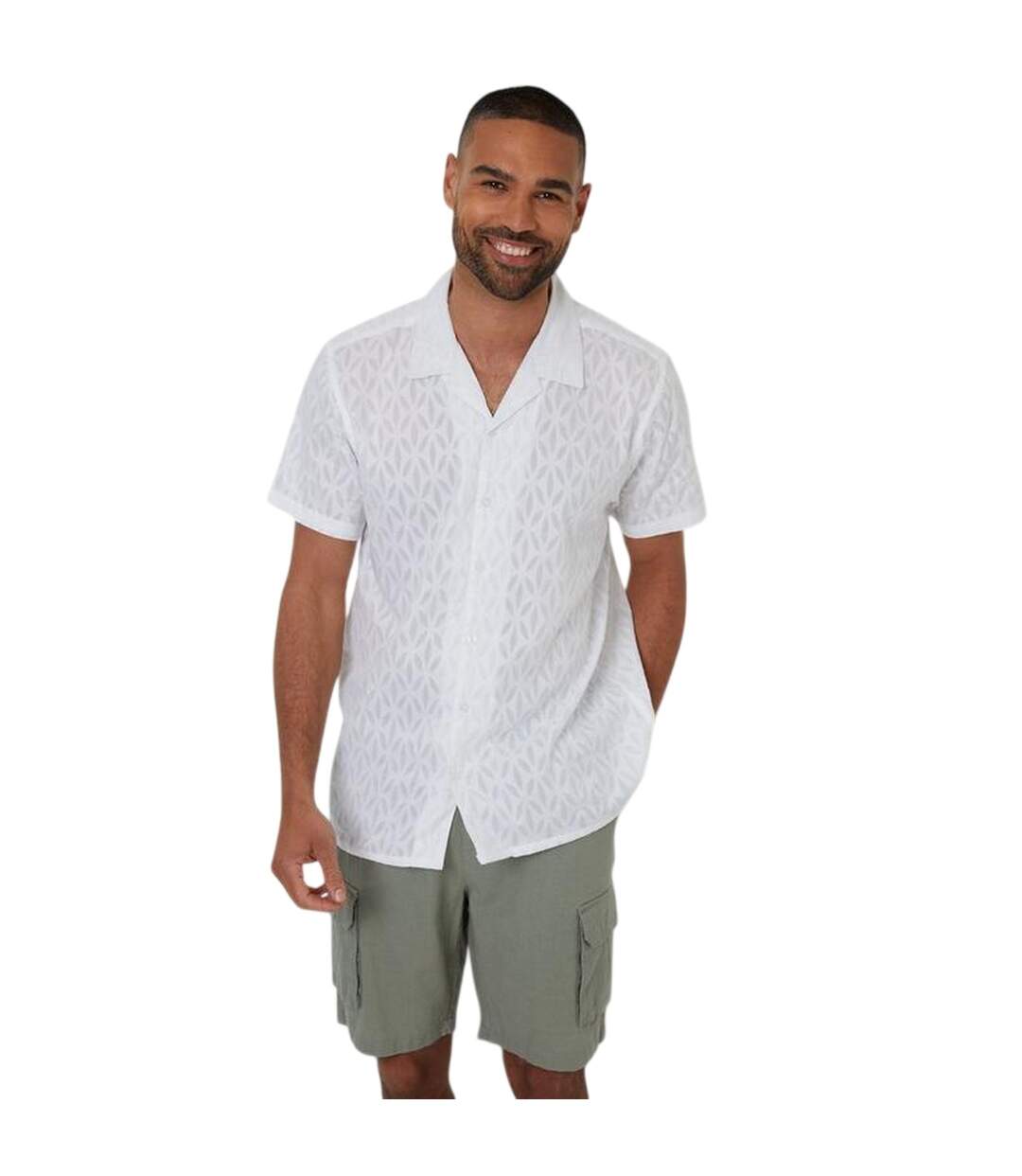 Chemise Manches Courtes Motif/style Géométrique Homme Blanc Threadbare-2