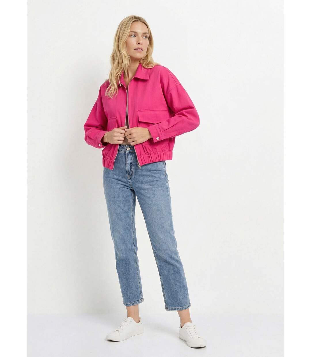 Blouson zippé en toile, taille resserrée-3