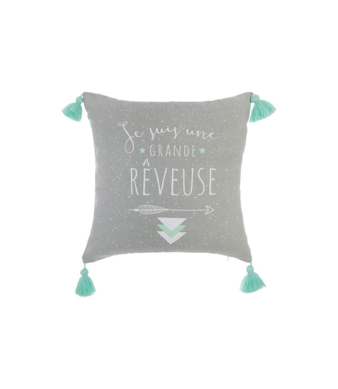 Coussin Déco 4 Pompons 40x40cm Gris-2