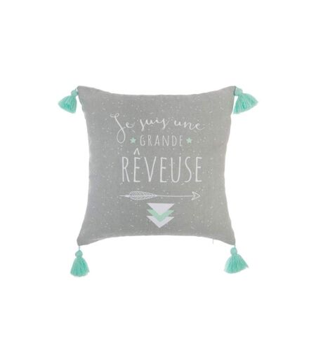 Coussin Déco 4 Pompons 40x40cm Gris