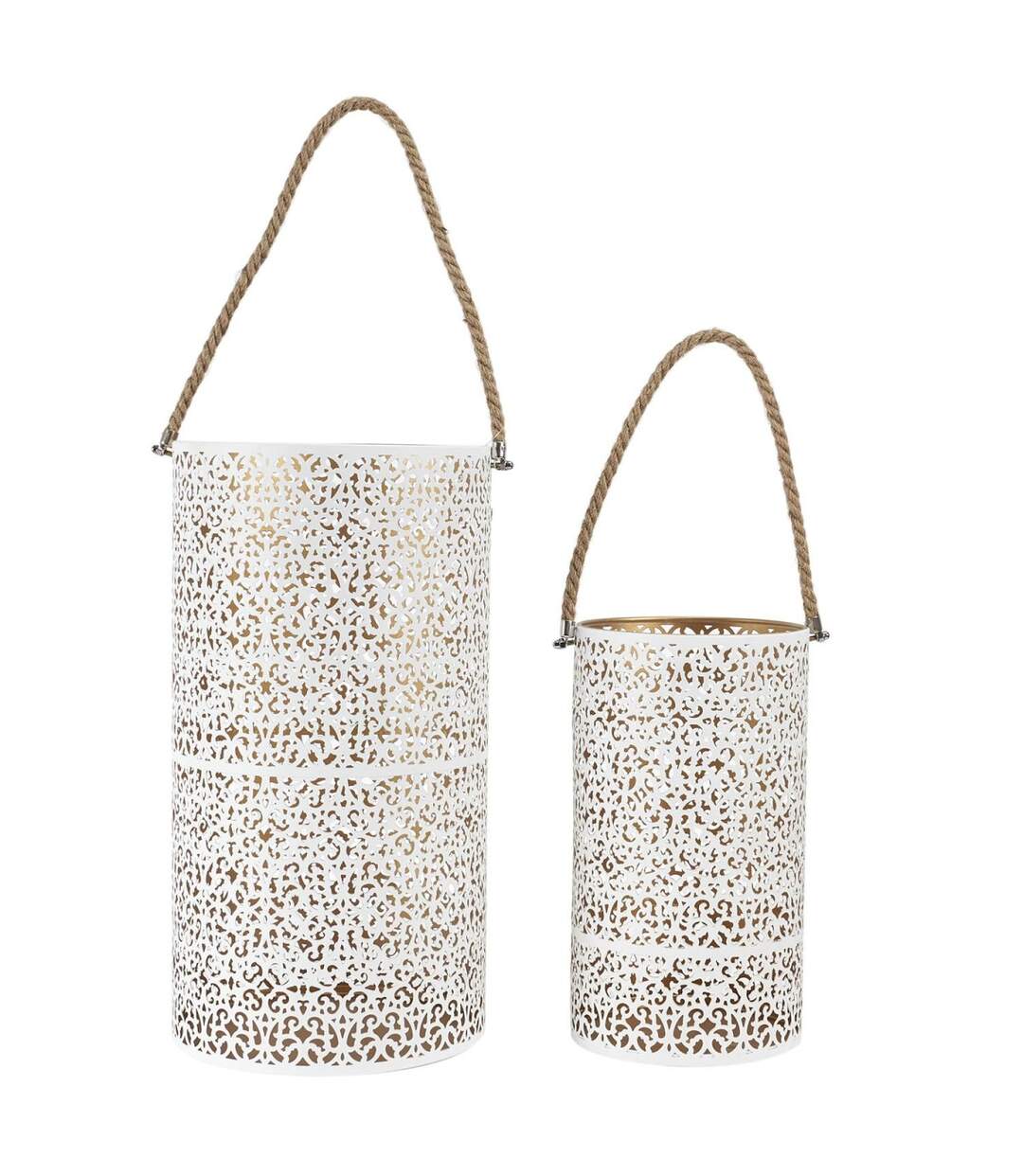 Lot de 2 Lanternes Déco Ajouré 39cm Blanc-1