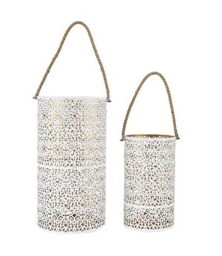 Lot de 2 Lanternes Déco Ajouré 39cm Blanc