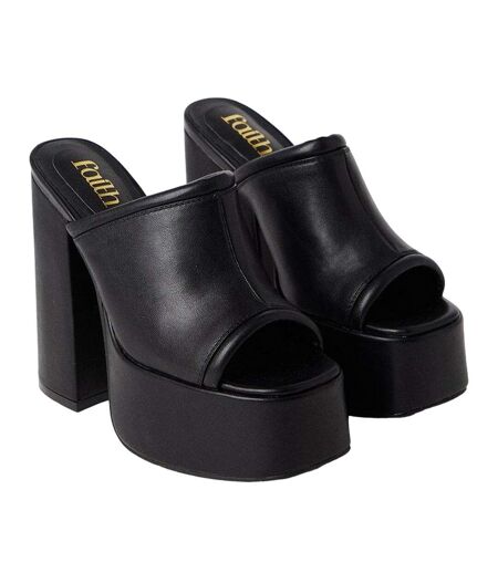 Womens/ladies warehouse platform high heel mules black Faith