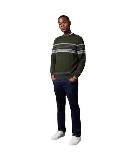 Mens Placement Stripe Crew Neck Jumper Dark Green Burton