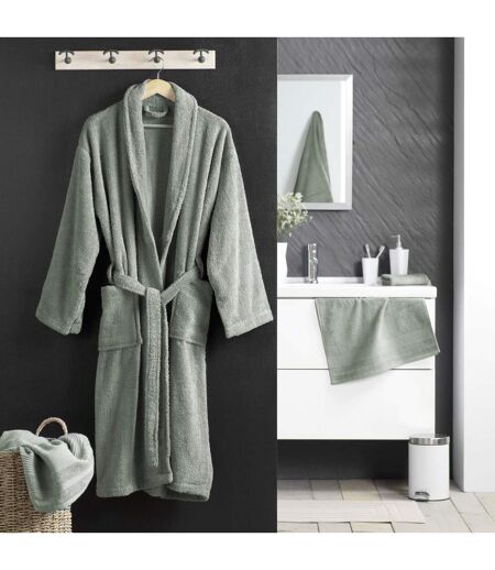 Peignoir Col Châle en Coton Tendresse Vert Cèdre
