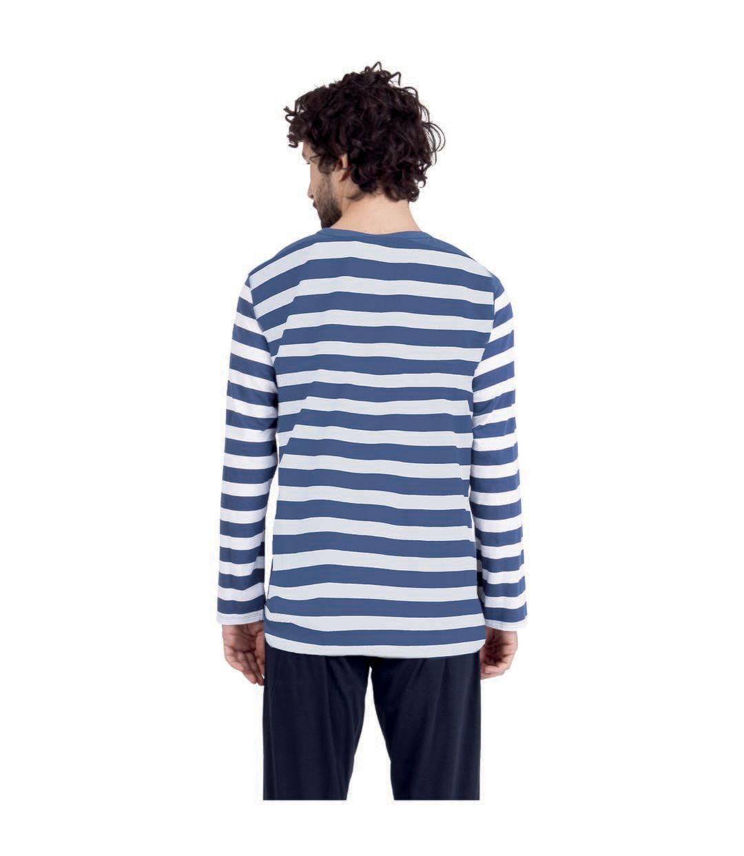 Pyjama long col rond homme Rayures Ocean Club Athena-3