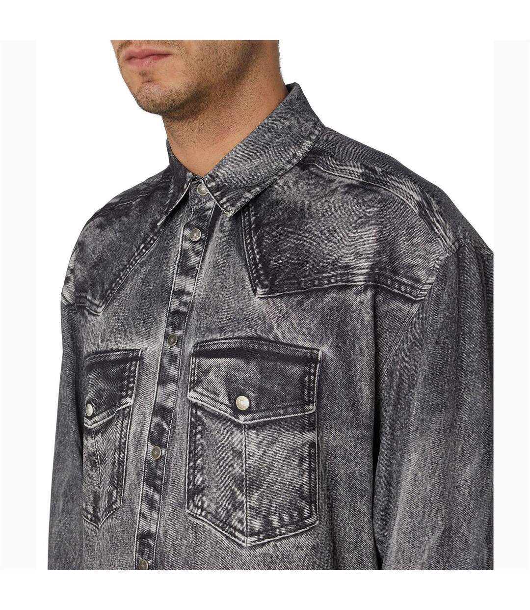 Mens Gils Denim Shirt Black Grey Diesel-4