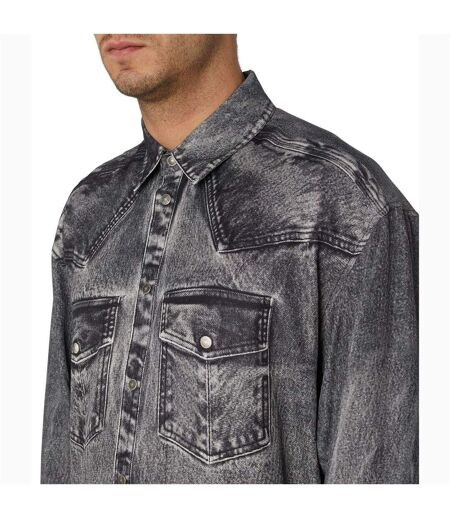 Mens Gils Denim Shirt Black Grey Diesel