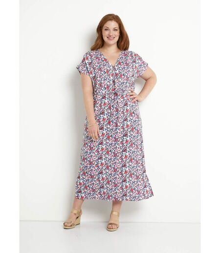 Robe longue fleurie cache-coeur manches courtes