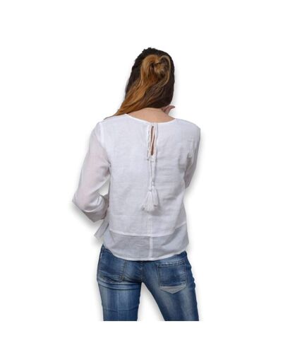 Blouse femme manches longues - Tunique une de couleur blanche