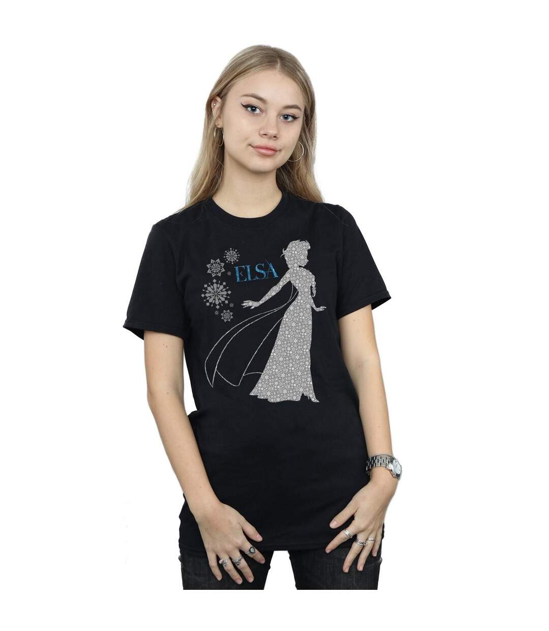 Disney Womens/Ladies Frozen Elsa Christmas Silhouette Cotton Boyfriend T-Shirt (Noir) - UTBI24670-2