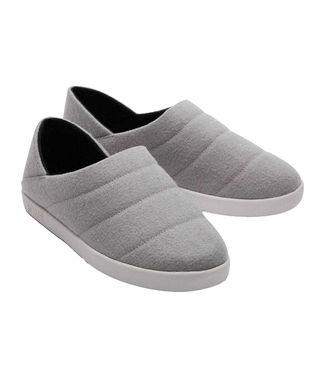 Womens/ladies Quilted Flat Slippers Grey Toms-4