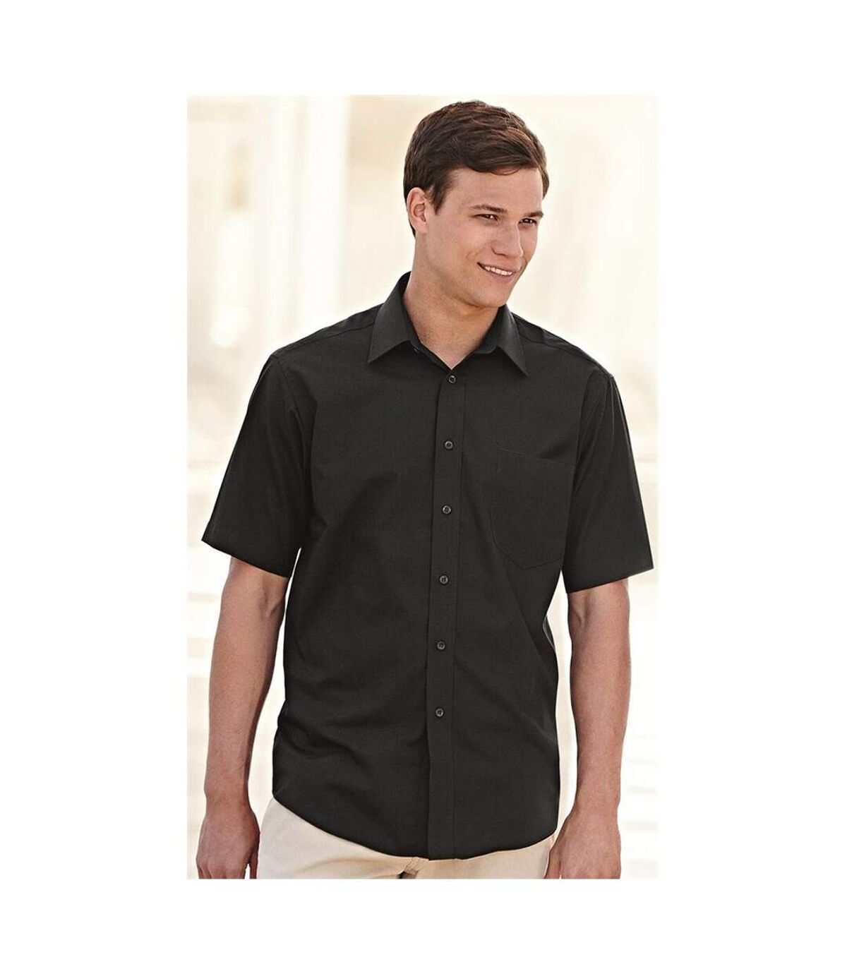 Fruit Of The Loom Mens Short Sleeve Poplin Shirt (Black) - UTBC404