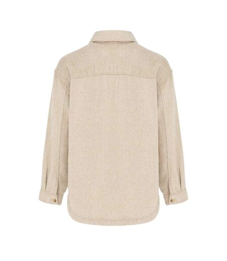 Womens/ladies Wool Long-sleeved Shirt Beige Miso