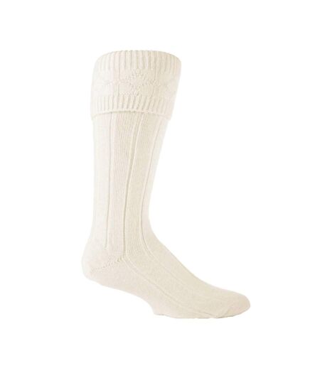 Chaussettes de Kilt Épais Nervuré Crème et Marine