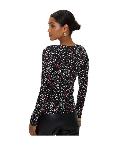 Womens/ladies abstract crinkle keyhole top black Dorothy Perkins