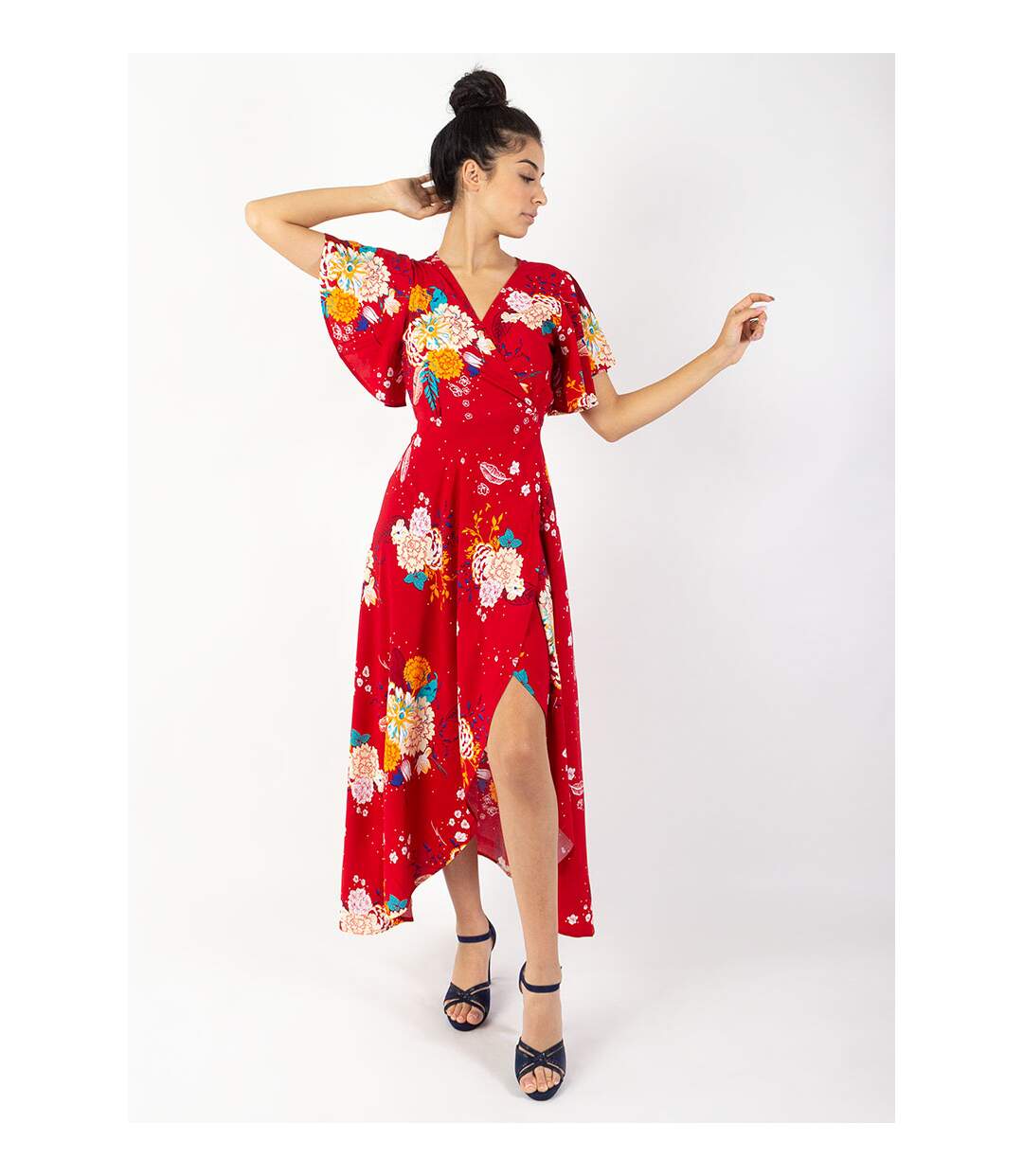 Robe longue SAKURA bohème imprimé fleuri Coton Du Monde-4