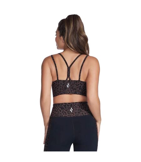Womens/ladies Go Walk Cheetah Sports Bra Black Brown Skechers