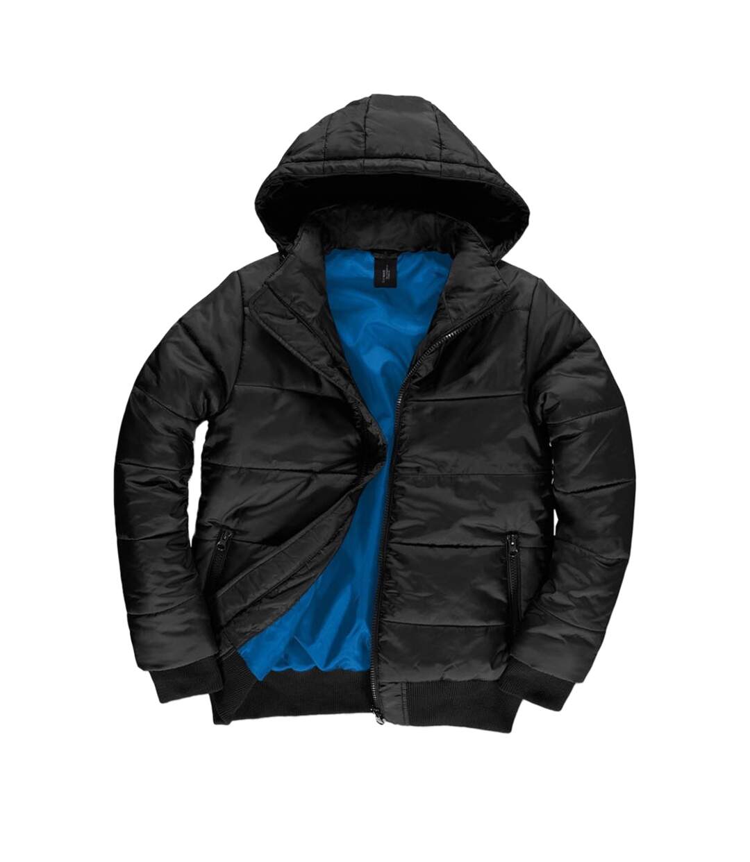 B&C Mens Superhood Padded Bomber Jacket (Black/ Cobalt Blue)