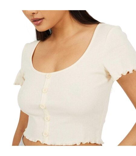 T-shirt Court Motif/style À Bouton Femme Crème Brave Soul