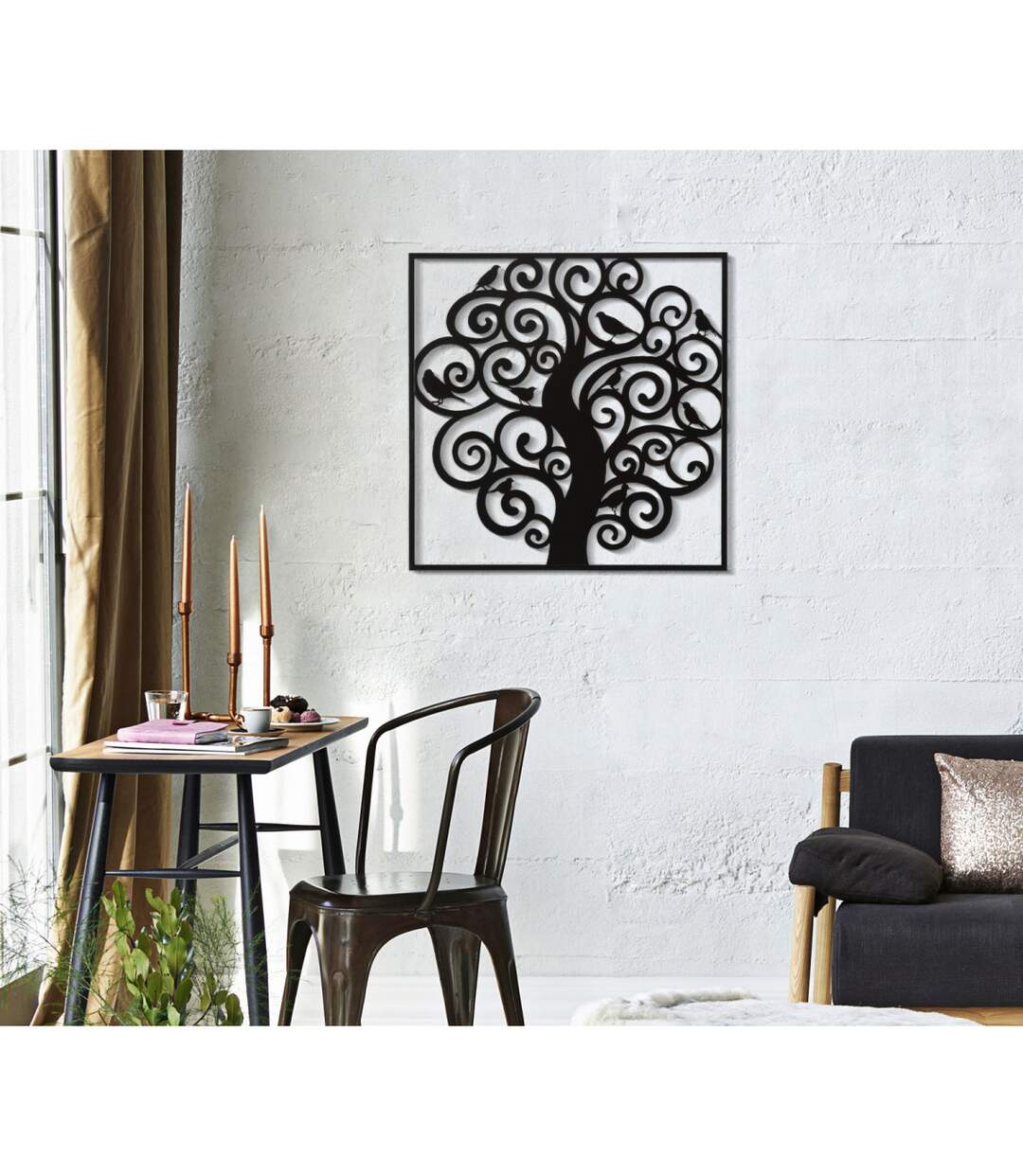Décoration Murale Encadrée en Métal Three 70cm Noir-5